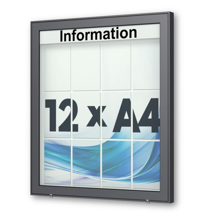 planus-b-65-12a4-a360-304-schaukasten-wand-7016-w-z 12 x DIN A4 Schaukasten Planus - Wandmontage - anthrazit (DB 703)